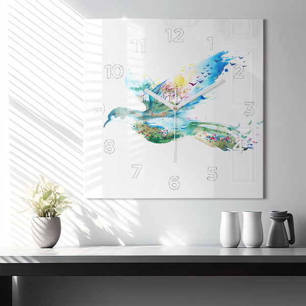 Kwadratowy zegar Abstrakcja ptaka i wiosny