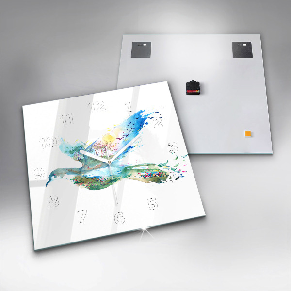 Kwadratowy zegar Abstrakcja ptaka i wiosny