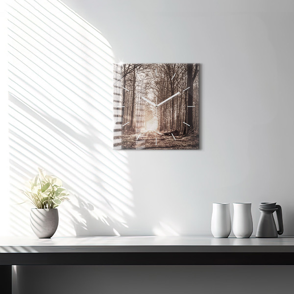 Kwadratowy zegar Ścieżka leśna w sepii