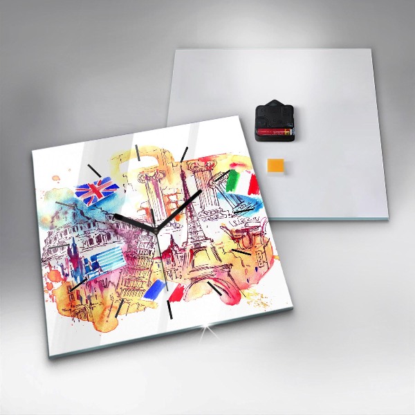 Kwadratowy zegar Atrakcyjne kraje świata