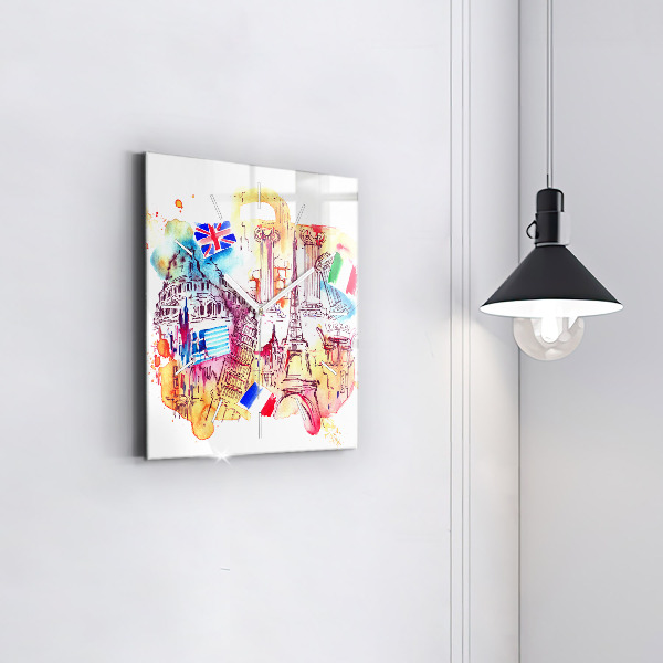 Kwadratowy zegar Atrakcyjne kraje świata