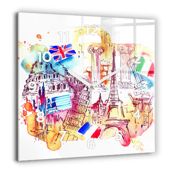 Kwadratowy zegar Atrakcyjne kraje świata