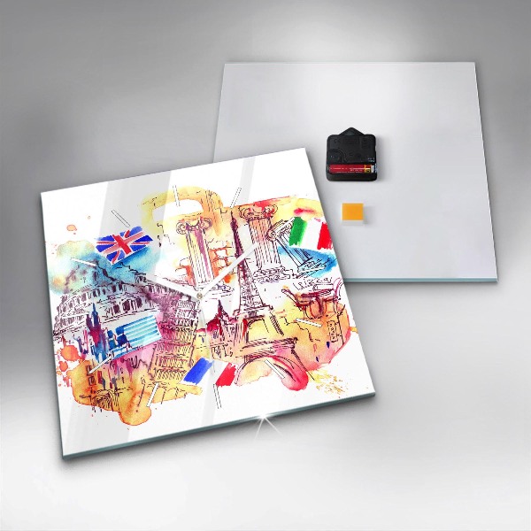 Kwadratowy zegar Atrakcyjne kraje świata