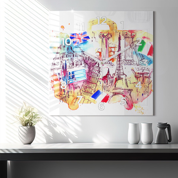 Kwadratowy zegar Atrakcyjne kraje świata