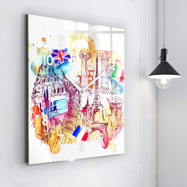 Kwadratowy zegar Atrakcyjne kraje świata