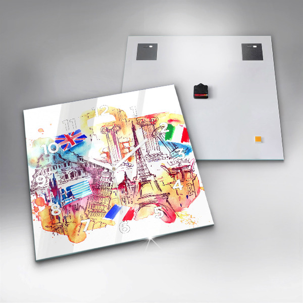 Kwadratowy zegar Atrakcyjne kraje świata