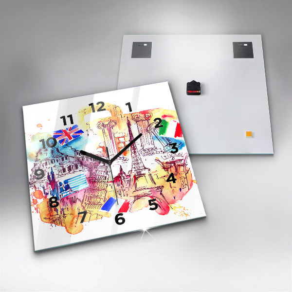 Kwadratowy zegar Atrakcyjne kraje świata