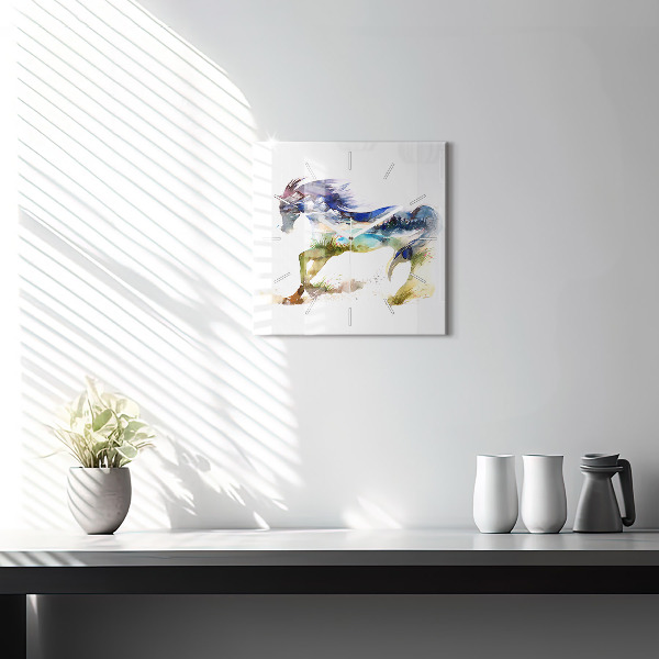 Kwadratowy zegar Malowane góry i koń