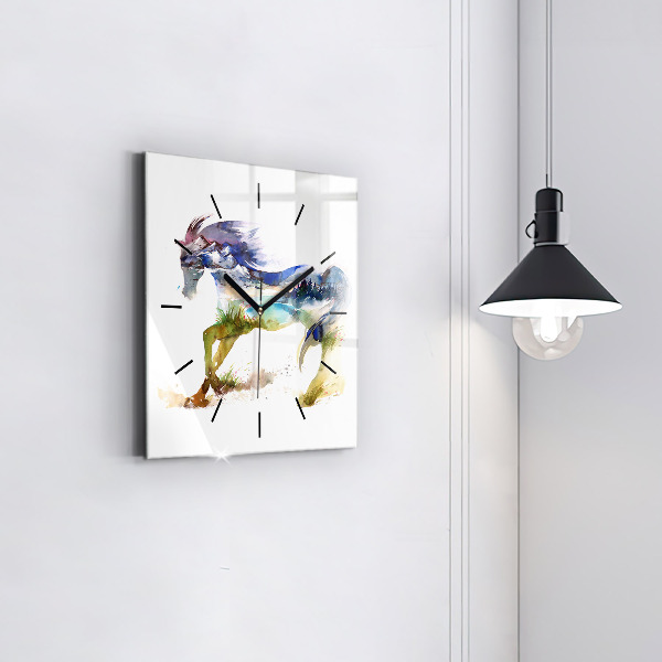 Kwadratowy zegar Malowane góry i koń