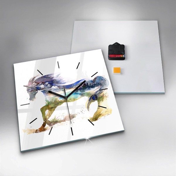 Kwadratowy zegar Malowane góry i koń