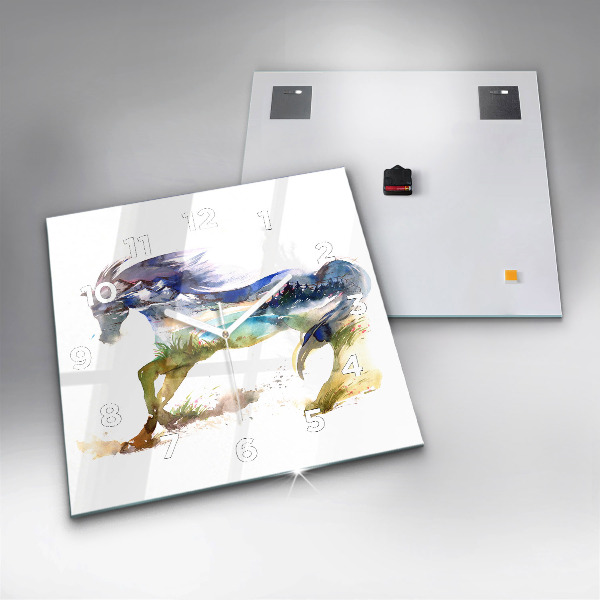 Kwadratowy zegar Malowane góry i koń