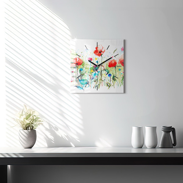 Kwadratowy zegar Kwiaty na łące