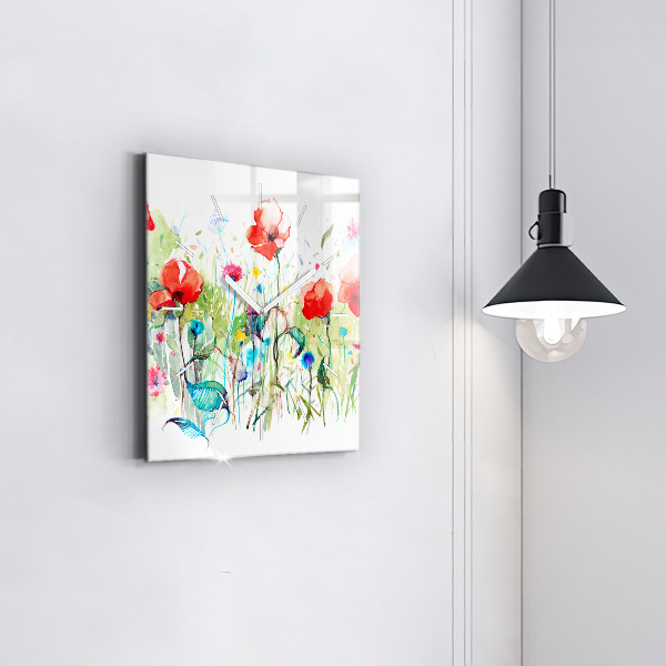 Kwadratowy zegar Kwiaty na łące