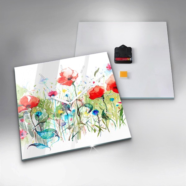 Kwadratowy zegar Kwiaty na łące