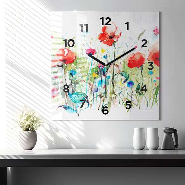 Kwadratowy zegar Kwiaty na łące