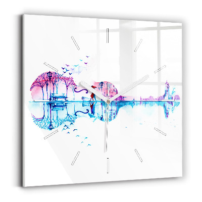 Kwadratowy zegar Wiolonczela park jezioro