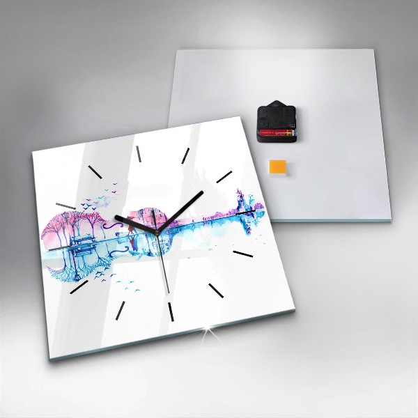 Kwadratowy zegar Wiolonczela park jezioro