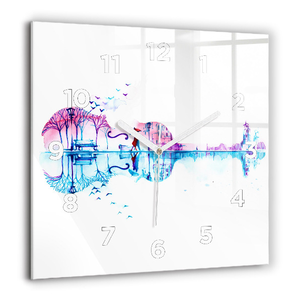 Kwadratowy zegar Wiolonczela park jezioro