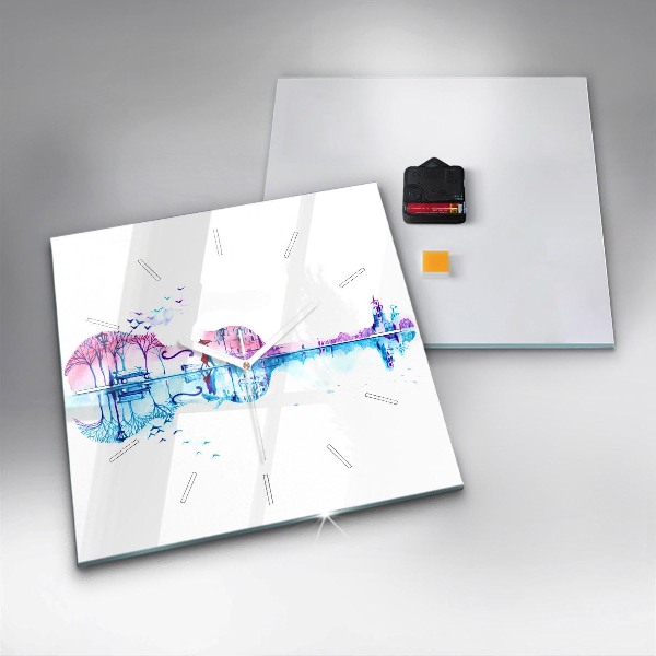 Kwadratowy zegar Wiolonczela park jezioro