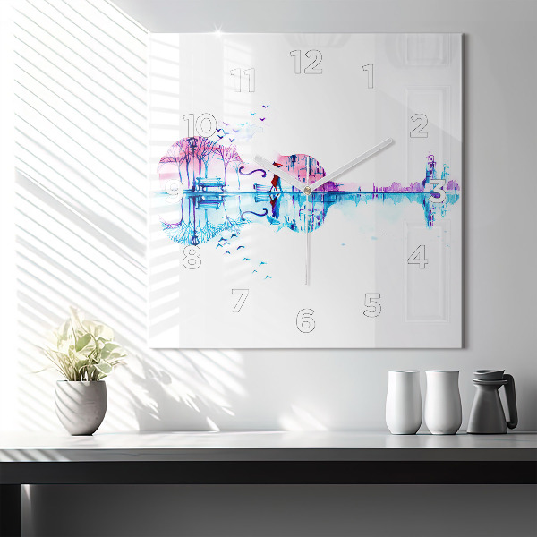 Kwadratowy zegar Wiolonczela park jezioro