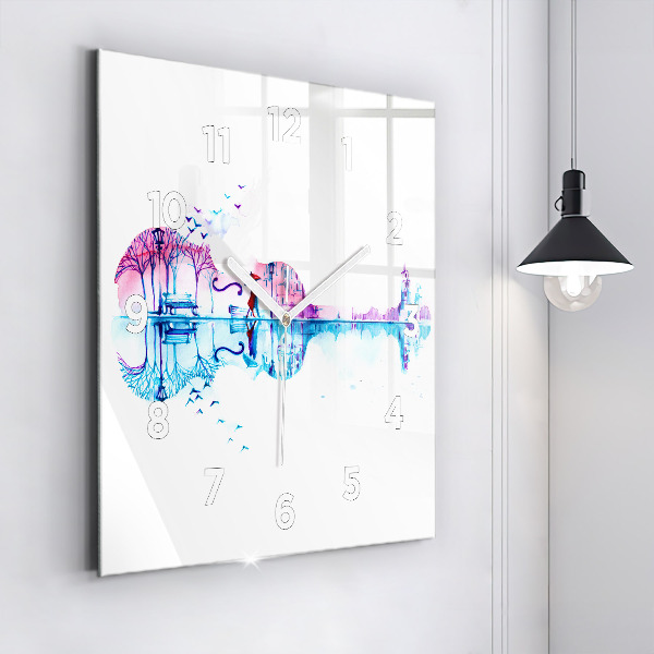 Kwadratowy zegar Wiolonczela park jezioro