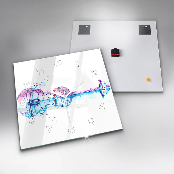 Kwadratowy zegar Wiolonczela park jezioro