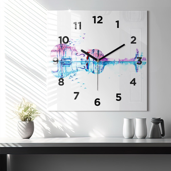 Kwadratowy zegar Wiolonczela park jezioro