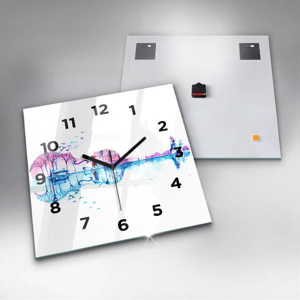 Kwadratowy zegar Wiolonczela park jezioro