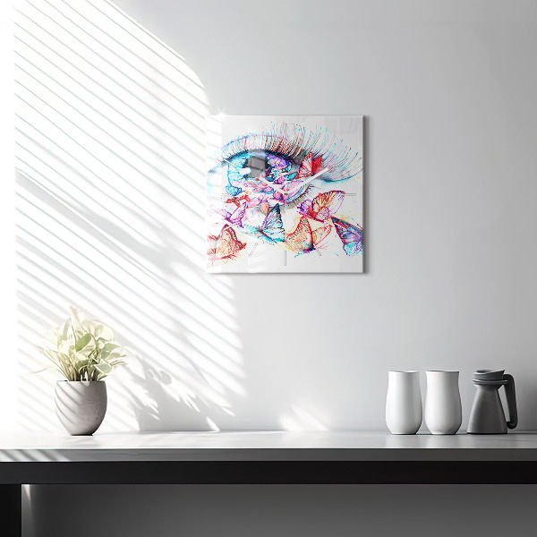 Kwadratowy zegar Kolorowe oko motyle