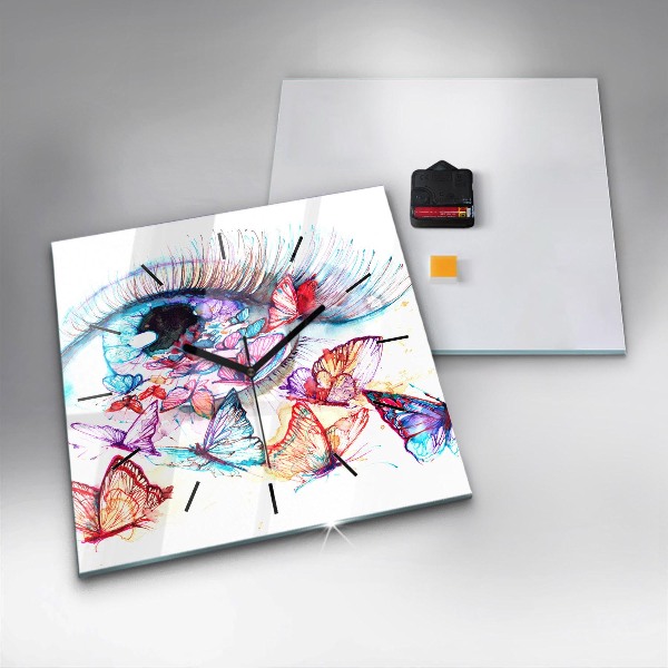Kwadratowy zegar Kolorowe oko motyle