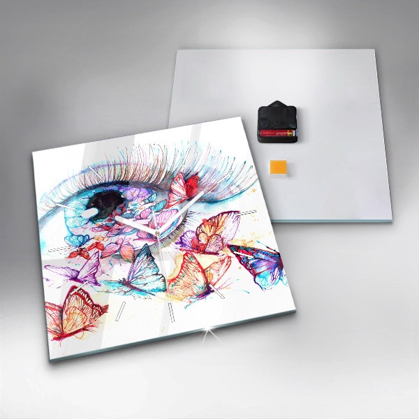 Kwadratowy zegar Kolorowe oko motyle