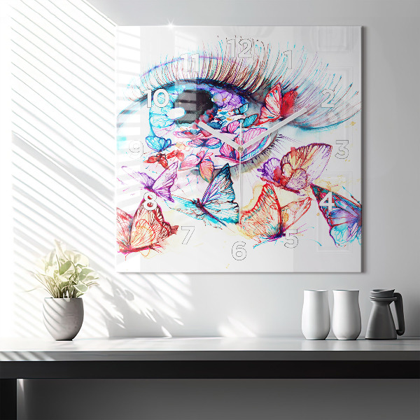 Kwadratowy zegar Kolorowe oko motyle