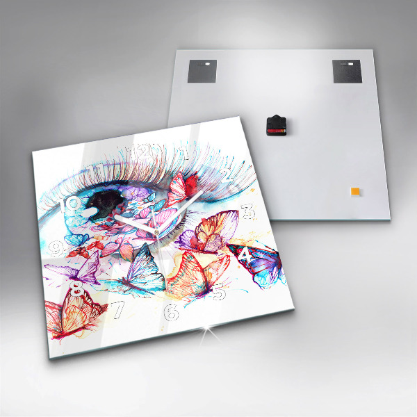 Kwadratowy zegar Kolorowe oko motyle