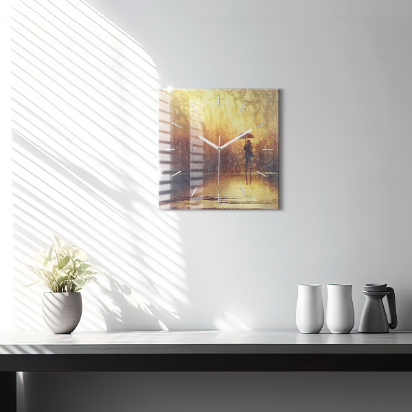 Kwadratowy zegar kobieta z parasolem