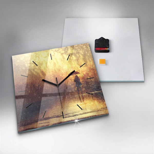 Kwadratowy zegar kobieta z parasolem