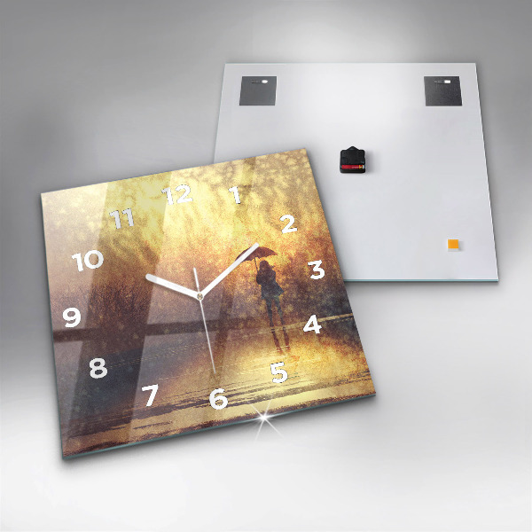 Kwadratowy zegar kobieta z parasolem