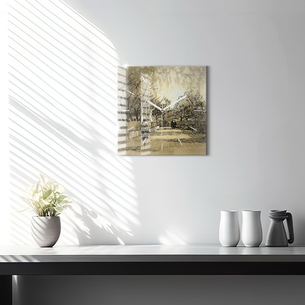 Kwadratowy zegar Park i drzewa w sepii