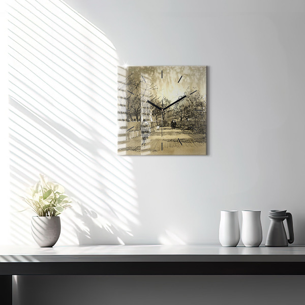 Kwadratowy zegar Park i drzewa w sepii