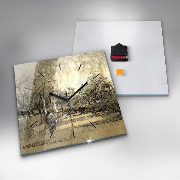 Kwadratowy zegar Park i drzewa w sepii