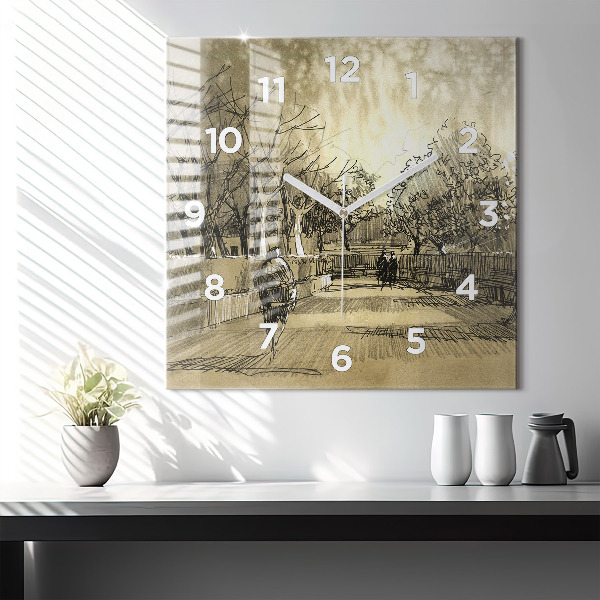 Kwadratowy zegar Park i drzewa w sepii