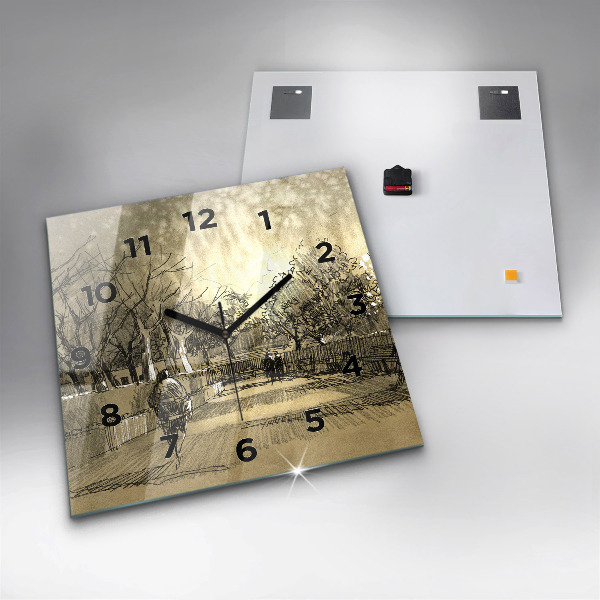 Kwadratowy zegar Park i drzewa w sepii