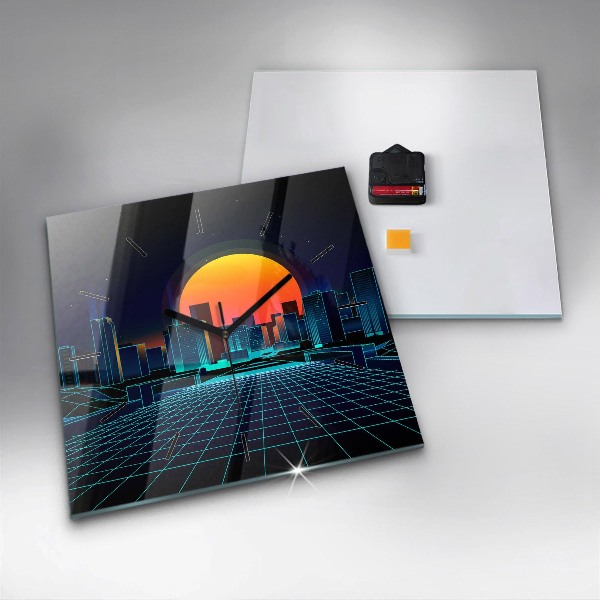 Zegar ścienny kwadratowy Cyberprzestrzeń miasto
