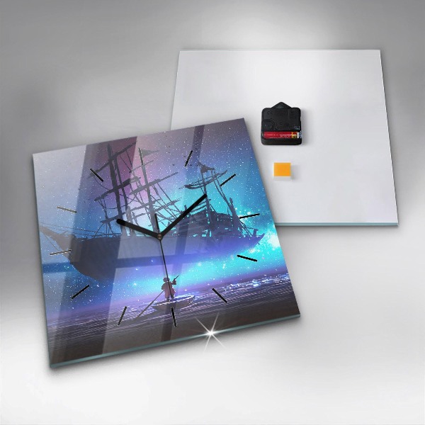 Zegar ścienny kwadratowy Żaglowiec fantasy