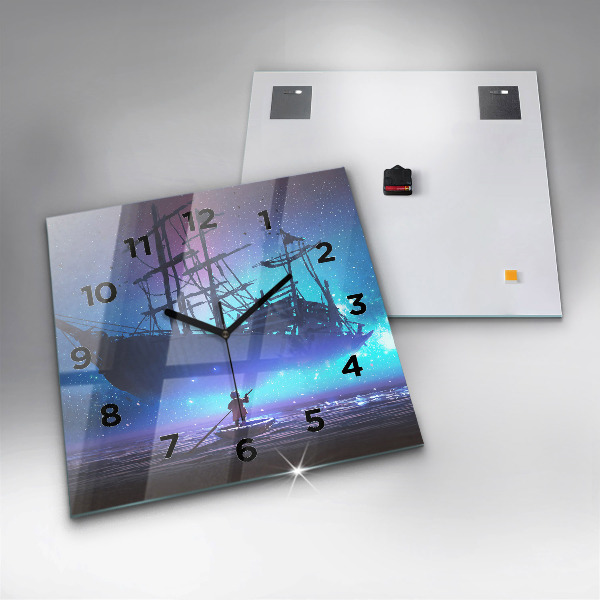Zegar ścienny kwadratowy Żaglowiec fantasy