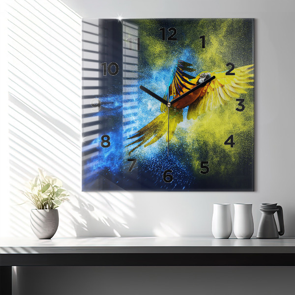 Zegar ścienny kwadratowy Kolorowa papuga