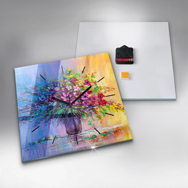 Zegar ścienny kwadratowy Kwiaty w wazonie