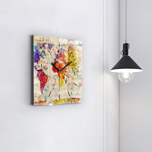 Kwadratowy zegar Kolorowa mapa świata