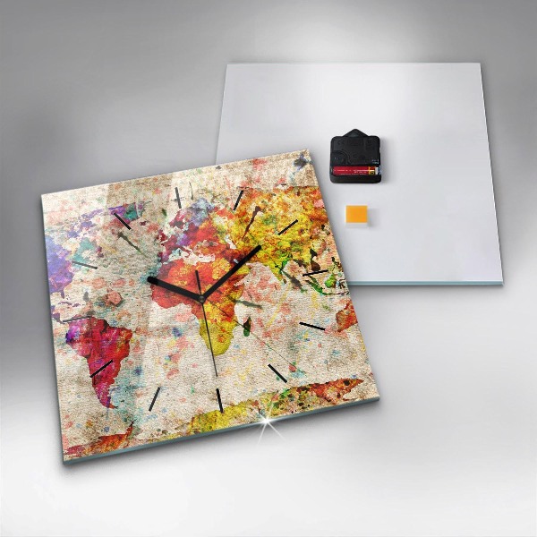 Kwadratowy zegar Kolorowa mapa świata