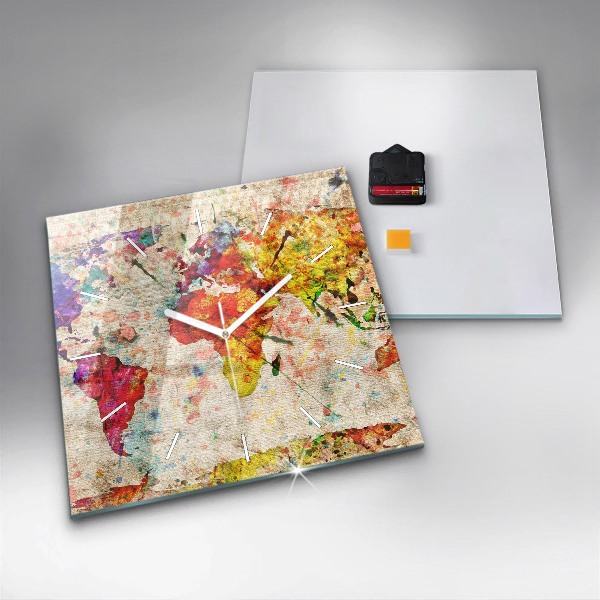 Kwadratowy zegar Kolorowa mapa świata