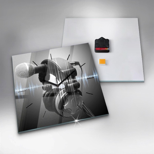 Kwadratowy zegar Mikrofon i Słuchawki